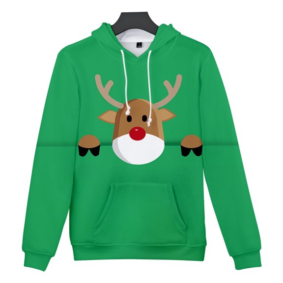 TANGON Christmas 3D Printed Hooded Plush Sweater Men's Drawstring Top