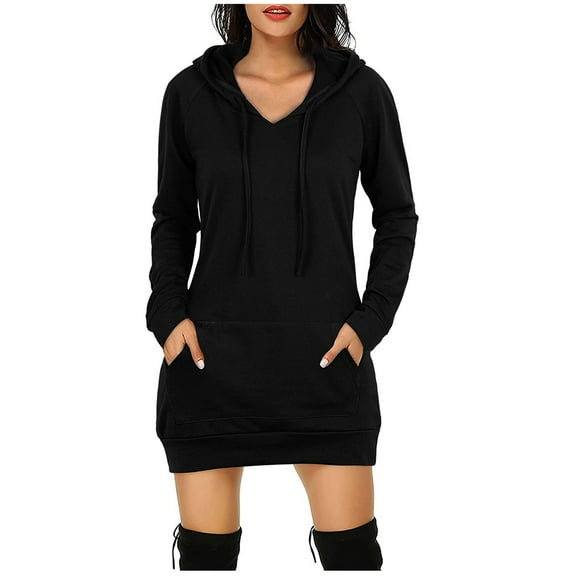 TANGON Women's Long-sleeved Pocket Pullover Hoodie Dress Waist Sweatshirt Solid Tops