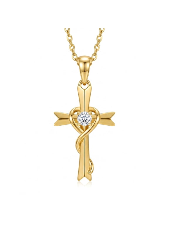 14K Gold-Plated 925 Sterling Sliver Cross Necklace for Women Dainty Pendant Baptism Gifts