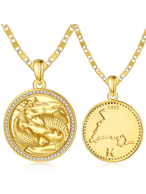 14k Gold Pisces Zodiac Necklace for Women Protection Pendant