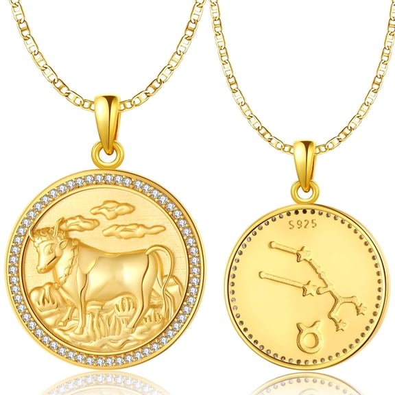 TANGPOET 14k Gold Taurus Zodiac Necklace for Women Protection Pendant