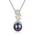 thumbnail image 1 of TANGPOET 925 Sterling Silver Black Pearl Flower Dasiy Necklace for Women, 1 of 5