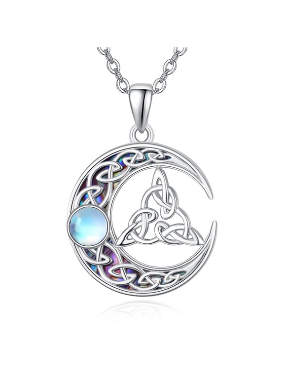 925 Sterling Silver Celtic Knot Moonstone Necklace, Abalone