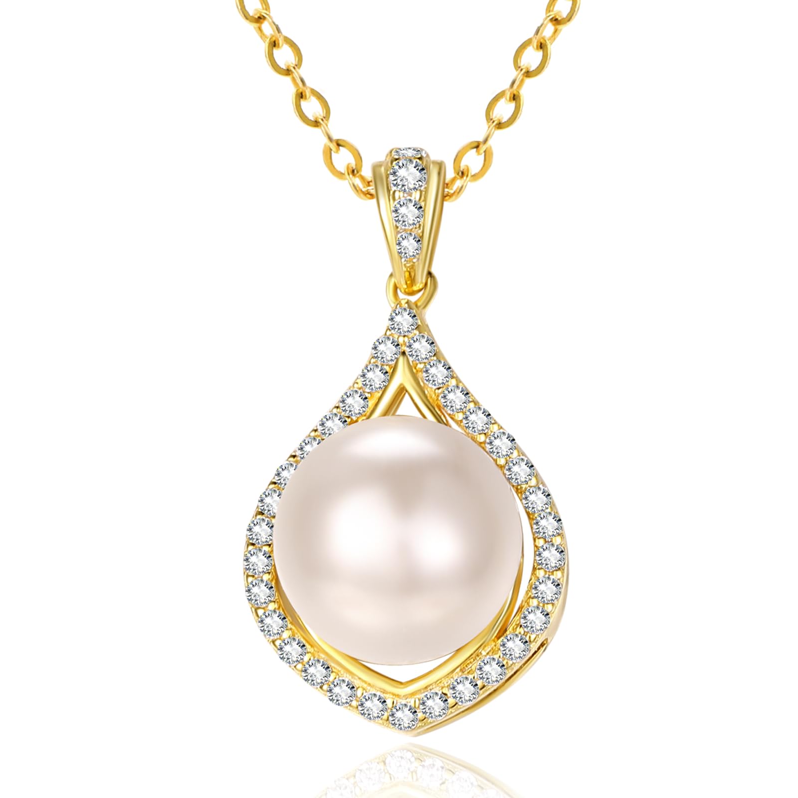 TANGPOET 925 Sterling Silver Gold Plated White Pearl Necklace Women