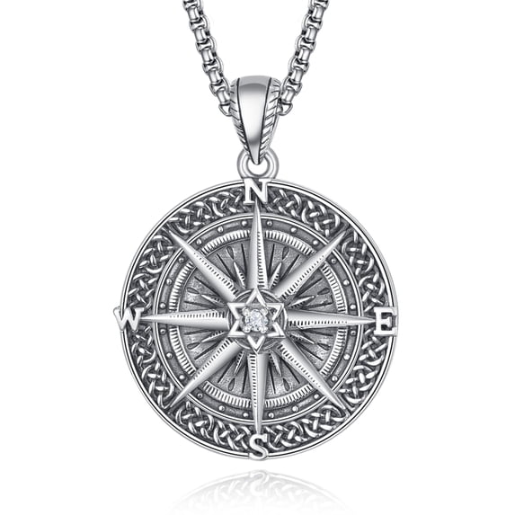 TANGPOET 925 Sterling Silver Irish Celtic Knot Compass Necklace