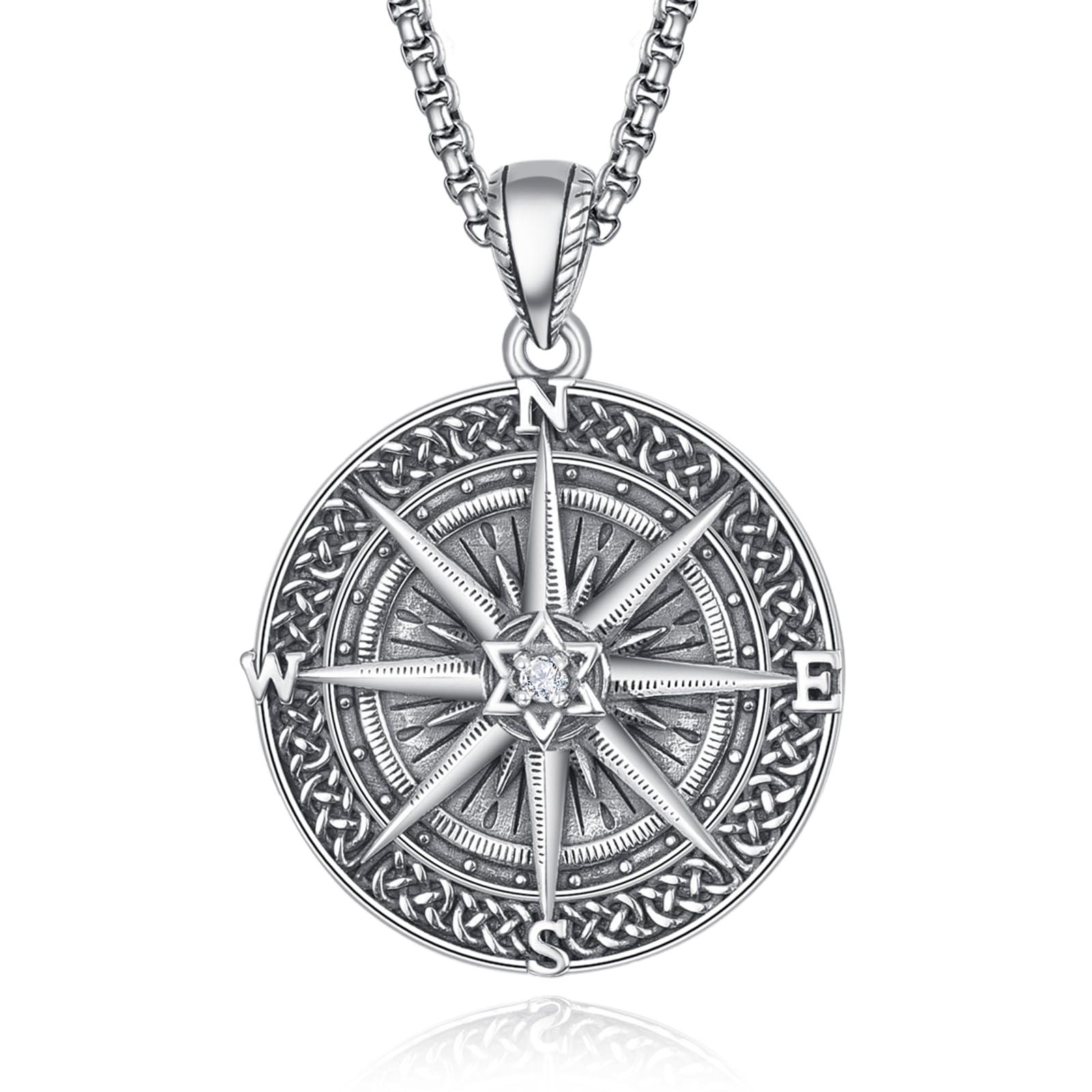 TANGPOET 925 Sterling Silver Irish Celtic Knot Compass Necklace