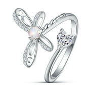 TANGPOET 925 Sterling Silver Ring Opal Ring for Women Mother Girls 925 Dragonfly Rings Birthday Gifts Size 8 Adjustable