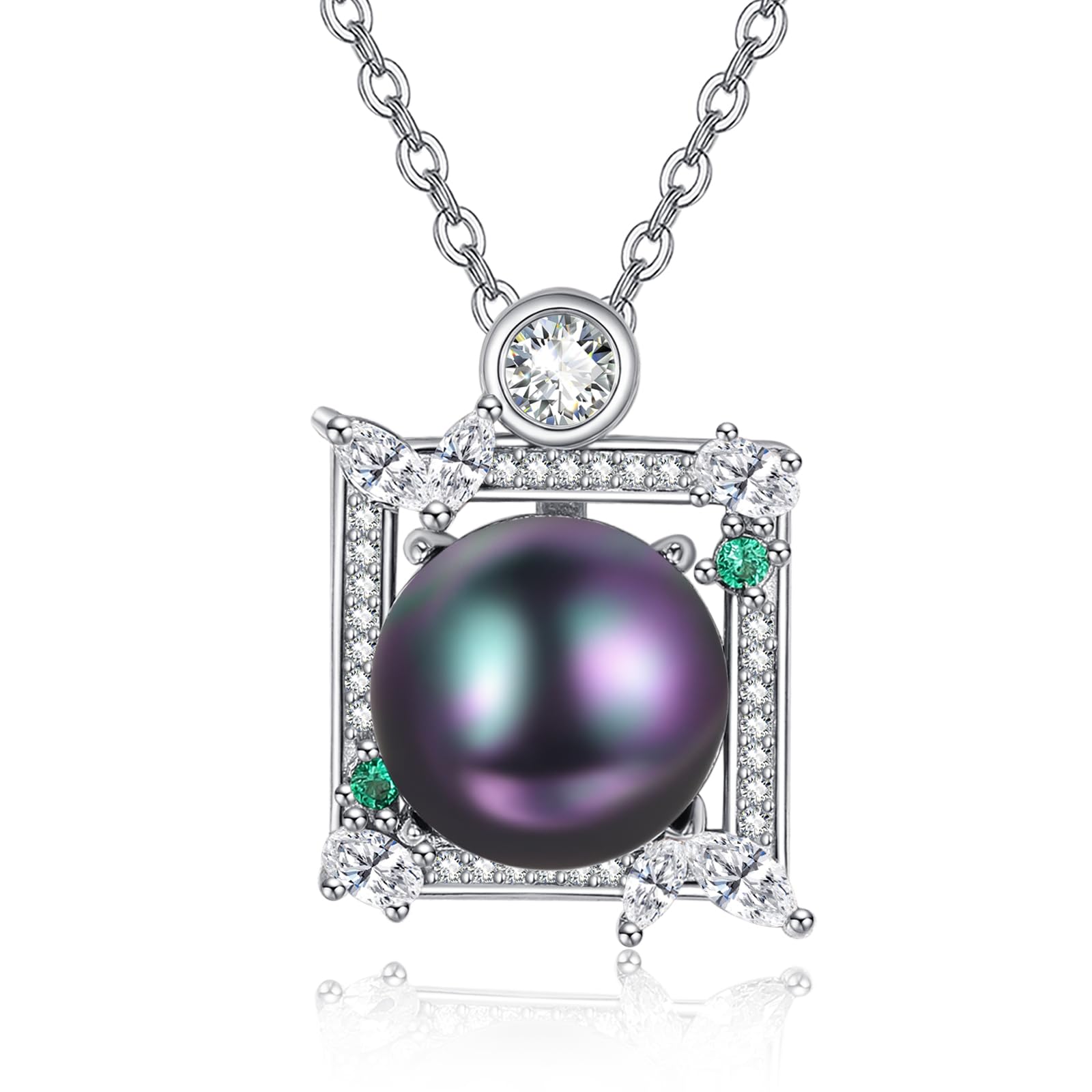 TANGPOET 925 Sterling Silver Spuare Black Pearl Necklace for Women