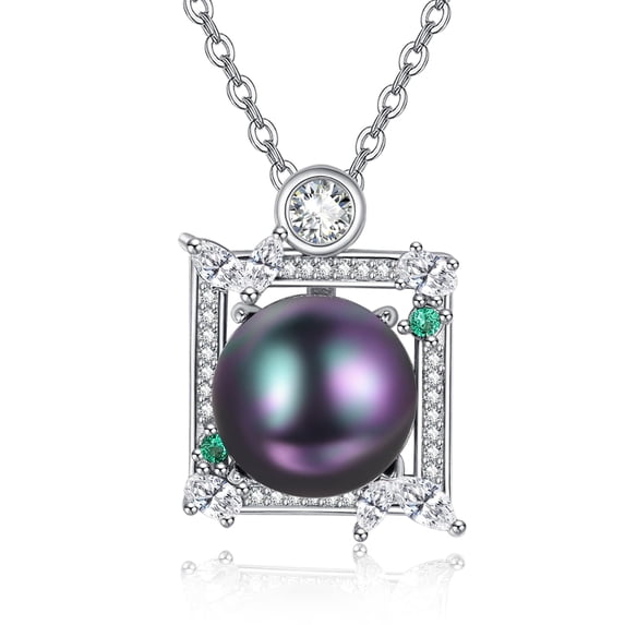 TANGPOET 925 Sterling Silver Spuare Black Pearl Necklace for Women