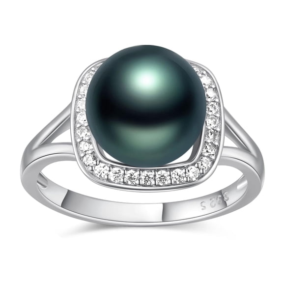 TANGPOET 925 Sterling Silver Square Black Pearl Ring for Women #9