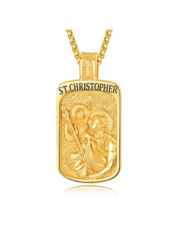 925 Sterling Silver St Christopher Necklace for Men, Gold Plated