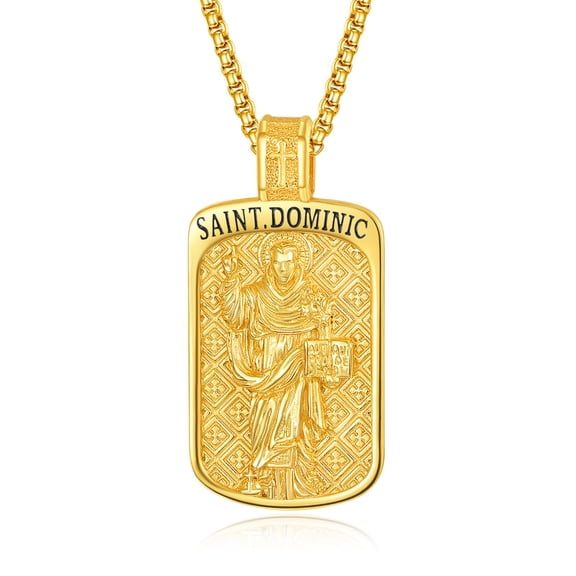 TANGPOET 925 Sterling Silver St Dominic Necklace for Men, Gold Plated