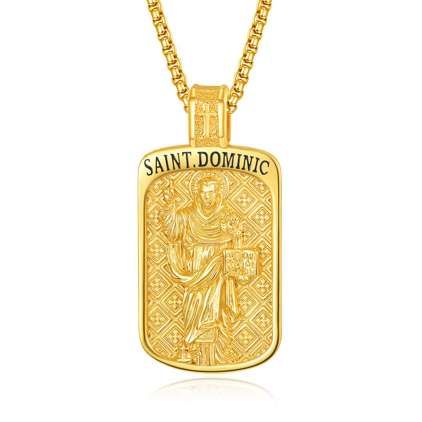 TANGPOET 925 Sterling Silver St Dominic Necklace for Men, Gold Plated
