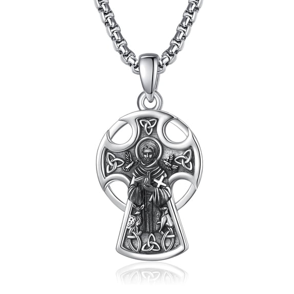 TANGPOET 925 Sterling Silver St. Francis Celtic Cross Necklace for Men