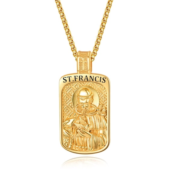 TANGPOET 925 Sterling Silver St Francis Necklace for Men, Gold Plated