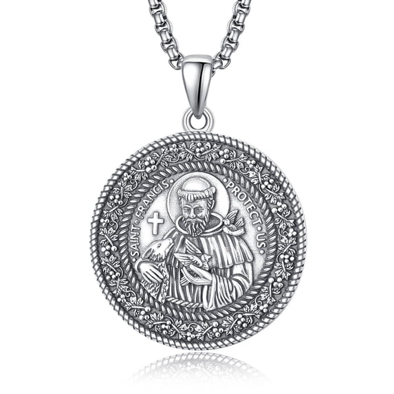 TANGPOET 925 Sterling Silver St Francis of Assisi Necklace for Men