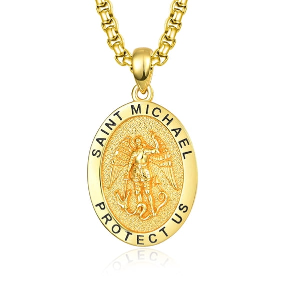 TANGPOET 925 Sterling Silver St Michael Medal Necklace 24K Gold Plated