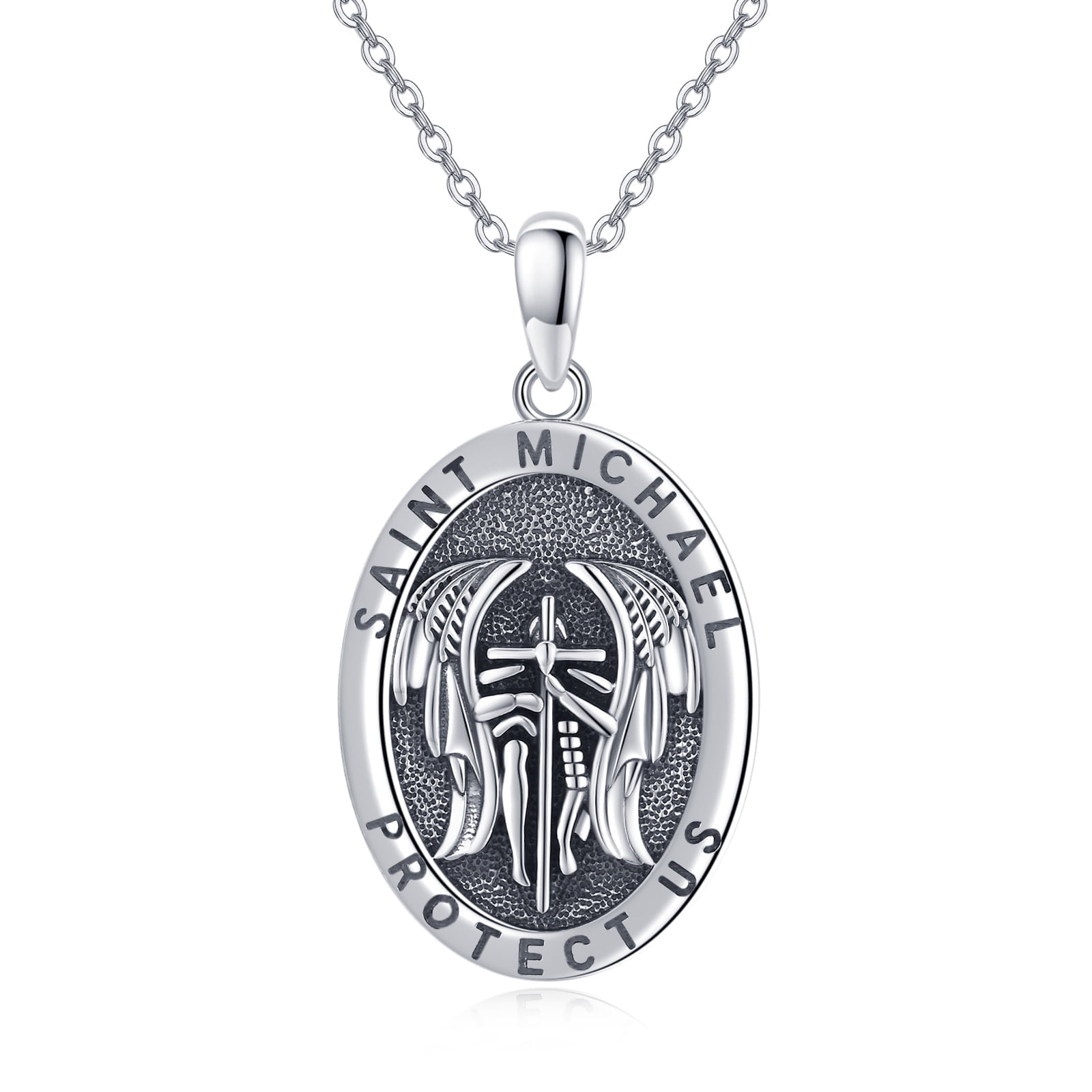 TANGPOET 925 Sterling Silver St Michael & St Christopher Medal Necklace ...