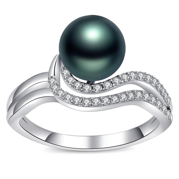 TANGPOET 925 Sterling Silver Wave Black Pearl Ring for Women #8