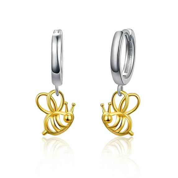 TANGPOET Bee Huggie Hoop Earrings for Women 925 Sterling Silver Cute Animal Jewelry Gifts Golden