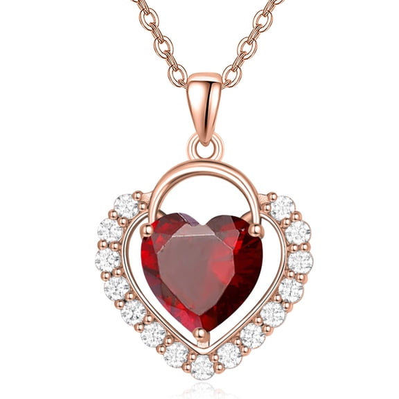 TANGPOET Birthstone Necklaces for Women Sterling Silver Rose Gold Plated Heart Garnet Pendant Necklace Love Heart January Birthstone Jewelry Anniversary Birthday Gift for Wife Mom Her