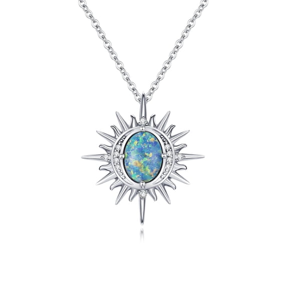TANGPOET Blue Opal Sun Necklace for Women 925 Sterling Silver
