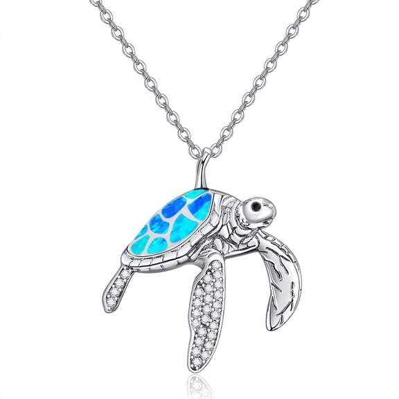 TANGPOET Blue Opal Turtle Pendant Necklace for Women Mom, 925 Sterling Silver Sea Turtle Jewelry, Gifts for Birthday Mothers Day Christmas