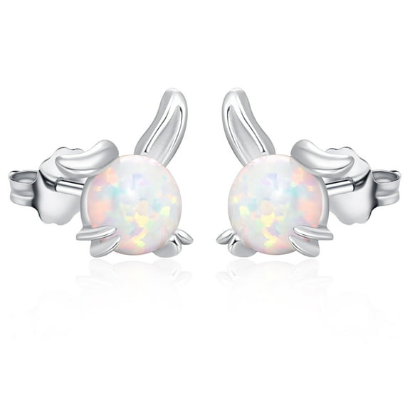 TANGPOET Bunny Earrings Rabbit Stud Opal Bunny Earrings 925 Sterling Silver Cute Animal Earrings Jewelry Hypoallergenic