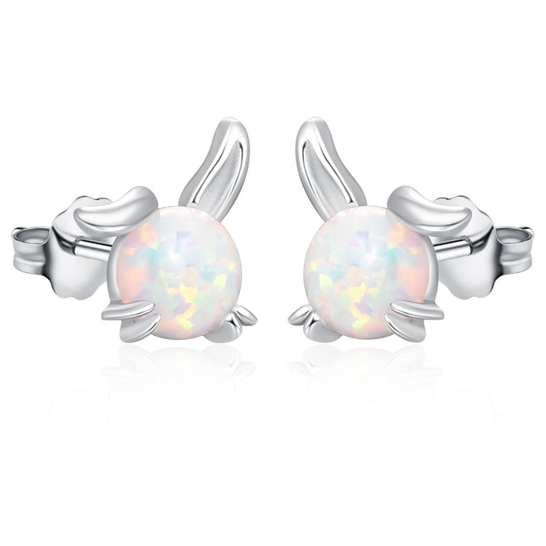 TANGPOET Bunny Earrings Rabbit Stud Opal Bunny Earrings 925
