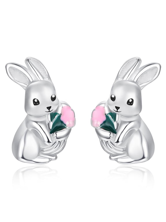 Bunny Rabbit Stud Earrings for Women 925 Sterling Silver Easter Animal Jewelry Gifts