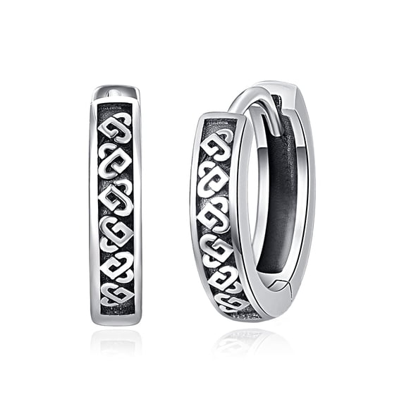 TANGPOET Celtic Knot Earrings Men Silver Huggies Earrings for Men
