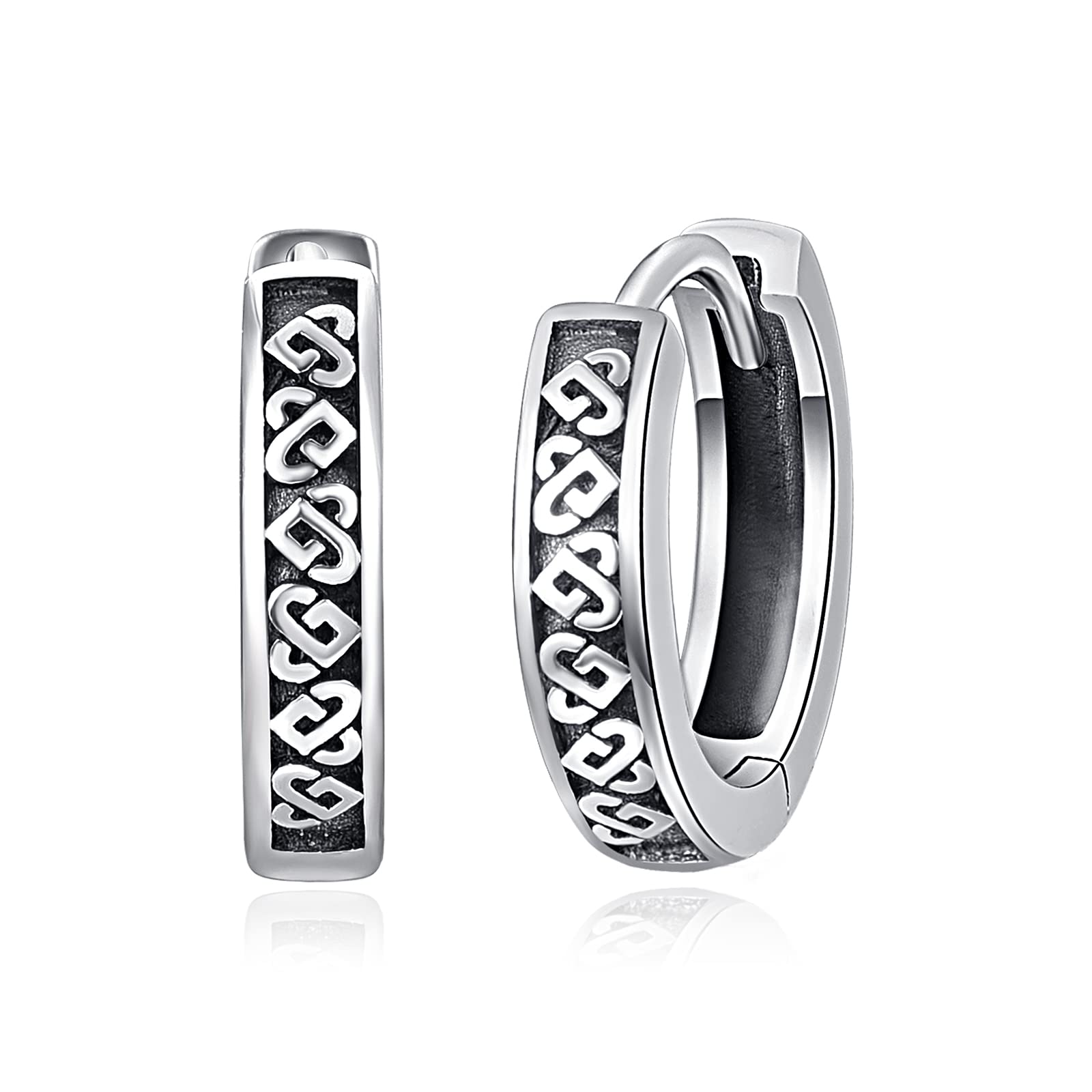 TANGPOET Celtic Knot Earrings Men Silver Huggies Earrings for Men