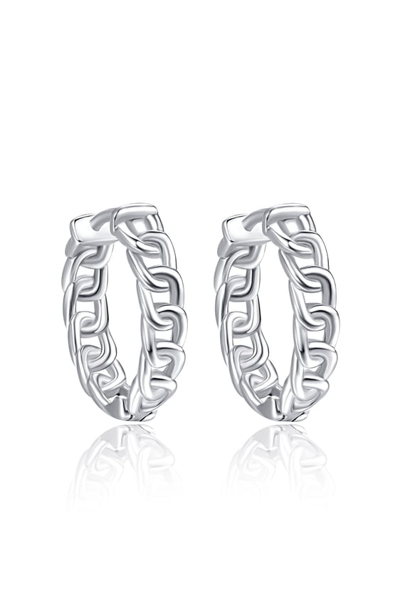 Chain Round Hoop Huggies Earrings for Women 925 Sterling Silver Hoop Jewelry White Gold Plated