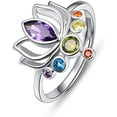 thumbnail image 1 of TANGPOET Chakra Flower Rings Female Sterling Silver Yoga Lover 5#-7# Adjustable, 1 of 7