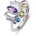 thumbnail image 1 of TANGPOET Chakra Rings for Women Sterling Silver Lotus Flower Adjustable Ring Healing Crystals Jewelry Gifts for Mom Daughter Yoga Lover 6#-8#, 1 of 6