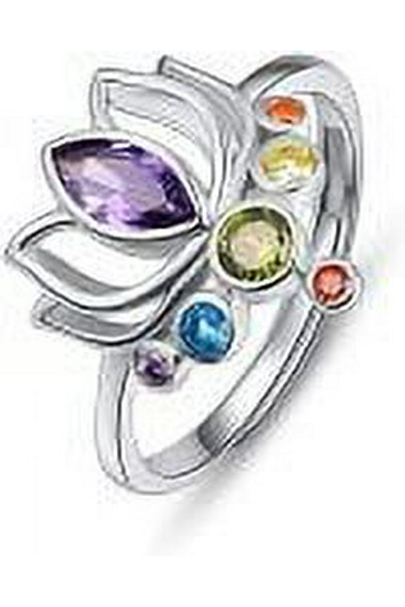 Chakra Rings for Women Sterling Silver Lotus Flower Adjustable Ring Healing Crystals Jewelry Gifts for Mom Daughter Yoga Lover 6#-8#