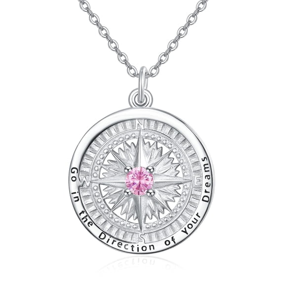 TANGPOET Compass Necklace 925 Sterling Sliver Birthstone Pendant Go in the direction of your dream Compass Jewellery