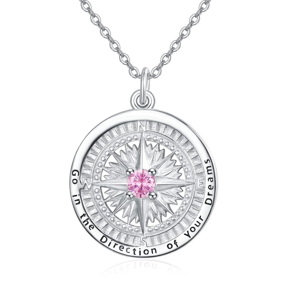 TANGPOET Compass Necklace 925 Sterling Sliver Birthstone Pendant Go in the direction of your dream Compass Jewellery