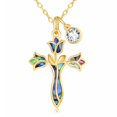 thumbnail image 1 of TANGPOET Cross Necklace for Women Tulip Flower Cross Pendant925 Sterling Silver April Birthstone Cross Necklace for Women, 1 of 5