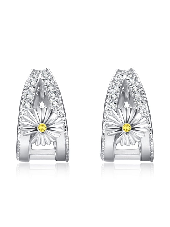 Daisy Hoop Earrings 925 Sterling Silver Huggie Cartilage Cuff Earrings Daisy Flower Round Circle Hoop Stud for Her Wife Women