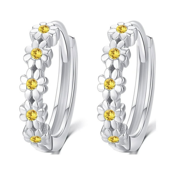 TANGPOET Daisy Silver Hoop Earrings 18K White Gold Plated 925 Sterling Silver Earrings for Women Jewelry Birthday Christmas Gift