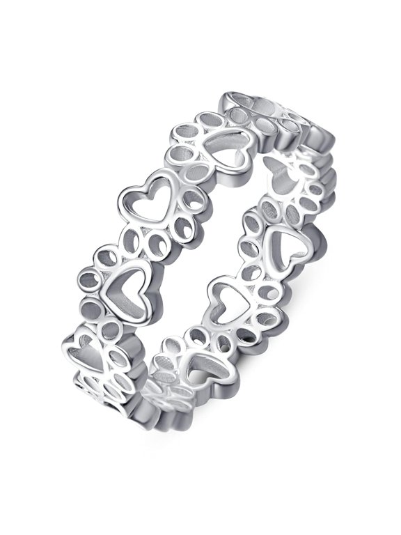 Dog Paw Rings for Women S925 Sterling Silver Cute Cat Puppy Paw Print Ring Stackable Ring Pet Jewelry Gifts Size 13