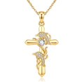thumbnail image 1 of TANGPOET Dolphin Cross Necklace for Women Dainty 14K Gold Baptism Gifts, 1 of 5