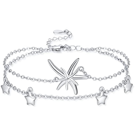 TANGPOET 925 Sterling Silver Double Starfish Bracelet Jewelry for Women Girls Daughter Bracelets Daily Gifts