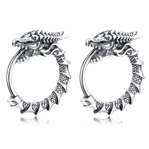 TANGPOET Dragon Earrings 925 Sterling Silver Men's Silver Earrings Hoops Punk Cool Huggie Hoops Earrings for Women Men…
