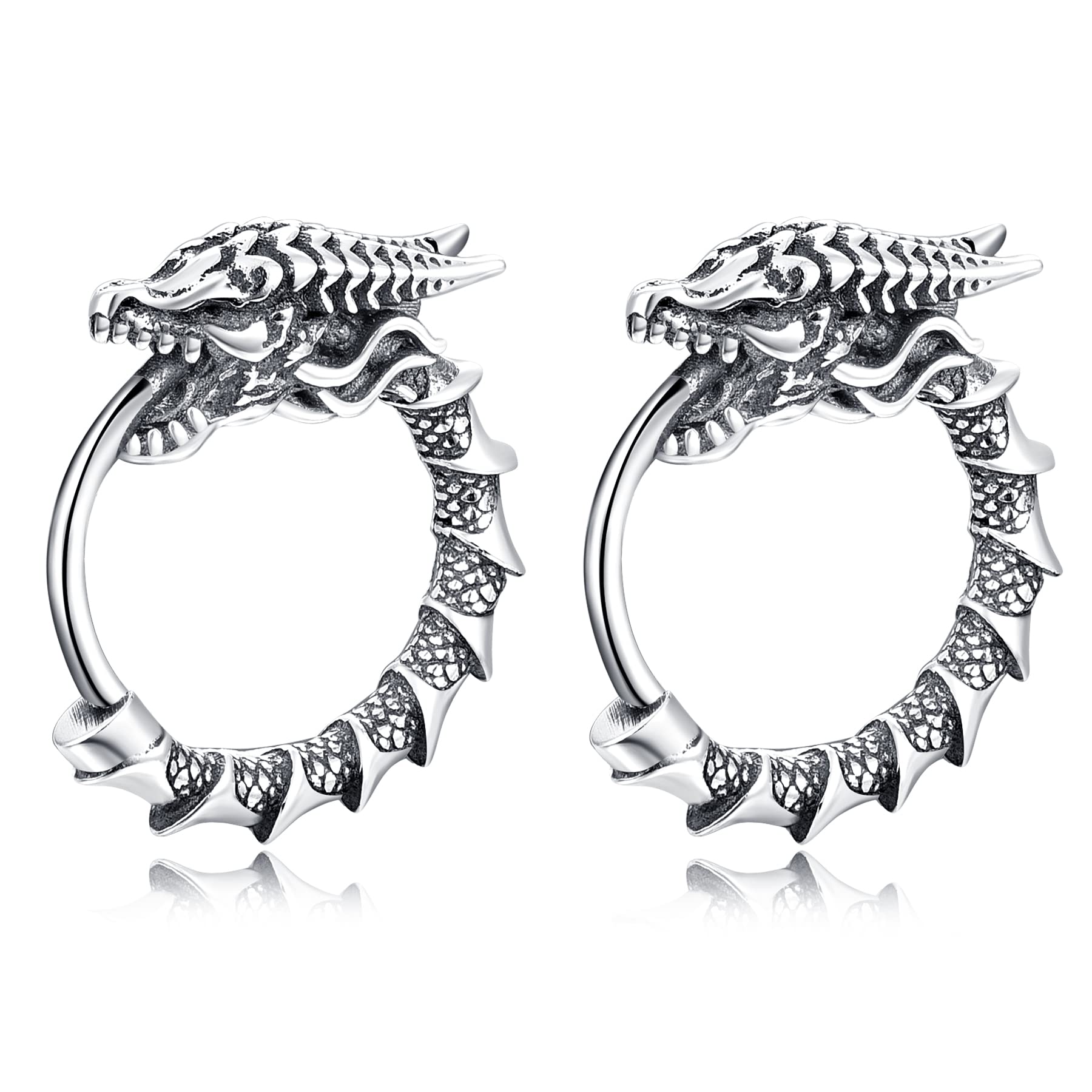 TANGPOET Dragon Earrings 925 Sterling Silver Men's Silver Earrings Hoops Punk Cool Huggie Hoops Earrings for Women Men…