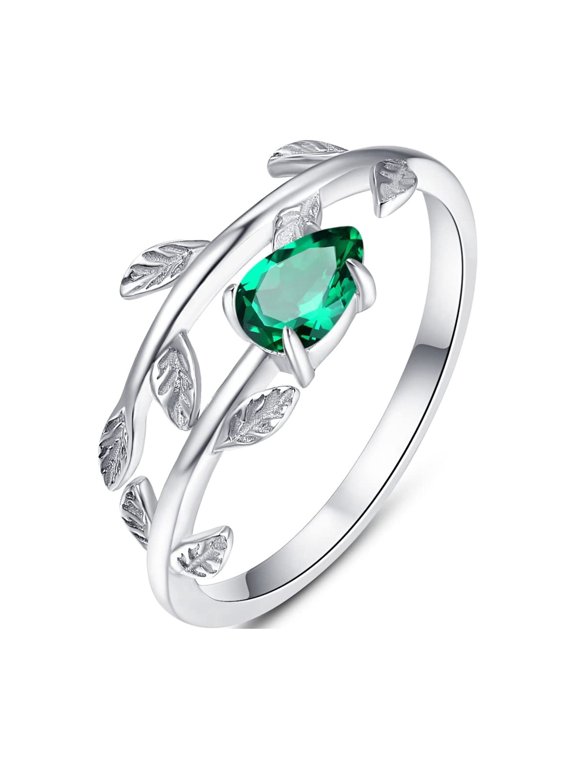 Emerald Rings for Women 925 Sterling Silver May Birthstone Rings