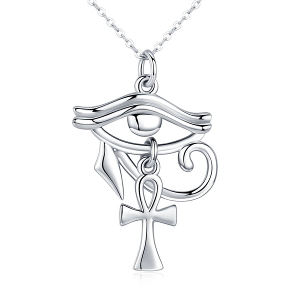 TANGPOET Eye of Horus Necklace 925 Sterling Silver Ankh Cross Pendant Jewelry Gift For Women And Men