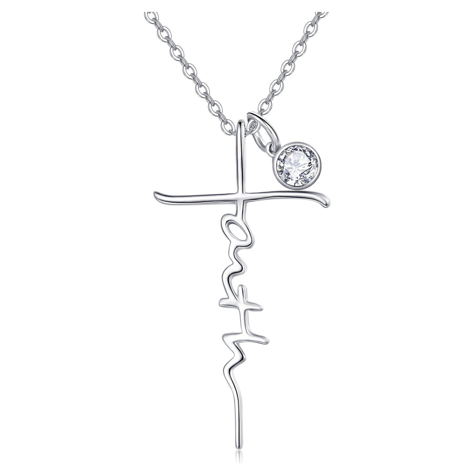 Little Luxuries Women's 18" "Faith Hope Love" Heart with Cross Necklace
