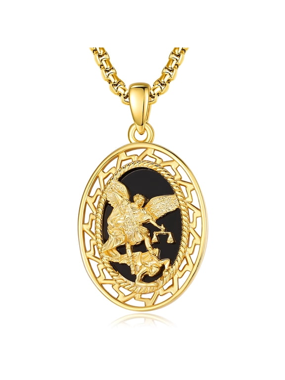 Gold Saint Michael Necklace 925 Sterling Silver for Men Women